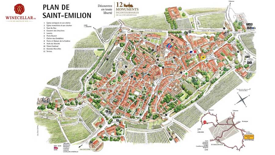 Bản đồ vùng rượu vang Saint Emilion