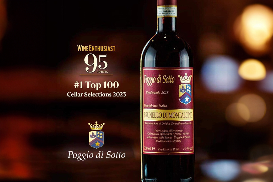 Poggio di Sotto Brunello di Montalcino 2018 xuất sắc giành vị trí số 1 trong Top 100 chai vang ngon nhất 2023, bình chọn bởi Wine Enthusiast