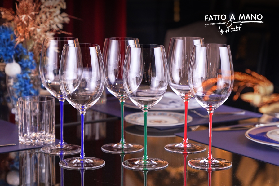 Bộ sưu tập ly vang đỏ Bordeaux Fatto A Mano chân màu tại Grandcru.vn