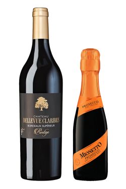 Combo 1 chai vang đỏ Château Bellevue Claribes Bordeaux Supérieur 2022 + 1 chai vang sủi Mionetto Prosecco