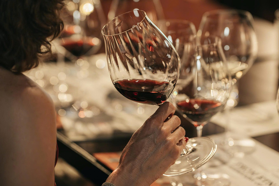 Ly vang đỏ Pinot Noit - chất vang sóng sánh